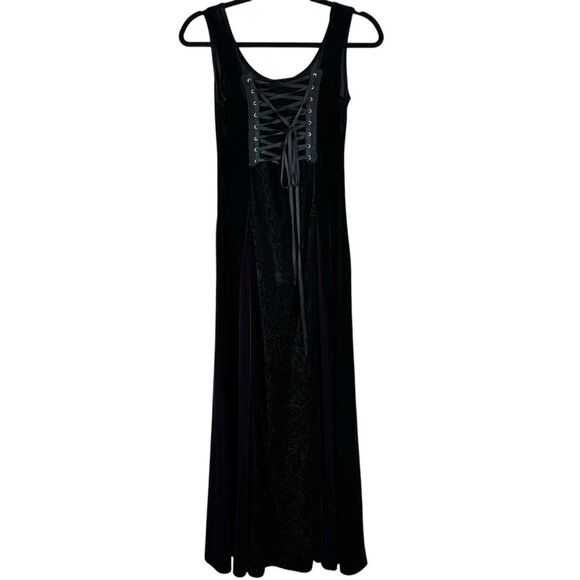 Vintage Y2K Cykxtees Gothic Velvet Maxi Dress Black Purple Velvet Whimsigoth Med - Picture 1 of 8
